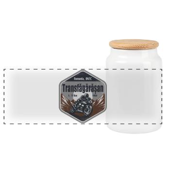 Transfagarasan Romania Alps Motorcycle Route - Panoramic Cookie Jar with Wooden Lid - white - Front