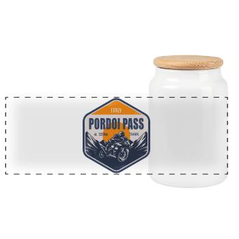 Pordoi Pass Italy Dolomites Motorcycle Route - Panoramic Cookie Jar with Wooden Lid - white - Front
