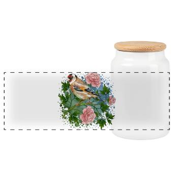 Bunter Vogel - Panorama Keksdose mit Holzdeckel - Weiß - Vorne
