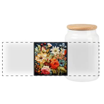 Floral Vines Embroidery in Pastel Shades Tapestry - Panoramic Cookie Jar with Wooden Lid - white - Front