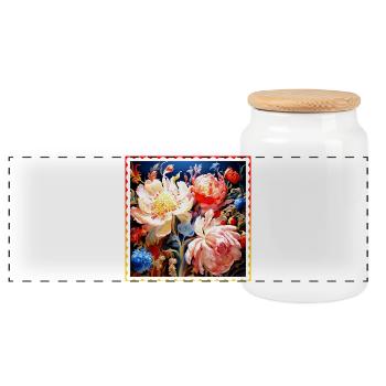 Vivid floral composition on dark background - Panoramic Cookie Jar with Wooden Lid - white - Front