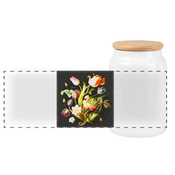 Œuvre d’art florale avec broderie de fleurs vivantes - Boîte à biscuits avec couvercle en bois - blanc - Devant