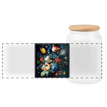 Bouquet de fleurs avec jeu de couleurs imaginatif Gobeli - Boîte à biscuits avec couvercle en bois - blanc - Devant