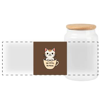 Katzenkaffee Spruch Design - Panorama Keksdose mit Holzdeckel - Weiß - Vorne