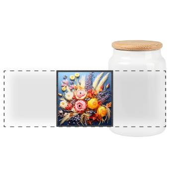 Herbstliche Blumenbouquet Stickerei Gobelin - Panorama Keksdose mit Holzdeckel - Weiß - Vorne