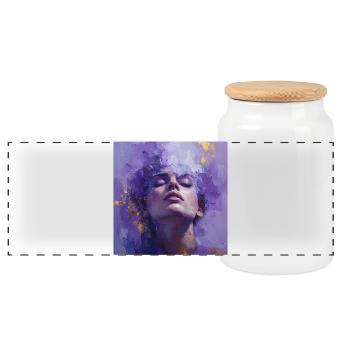 Abstract Portrait of a Woman - oil on canvas - Panoramic Cookie Jar with Wooden Lid - white - Front