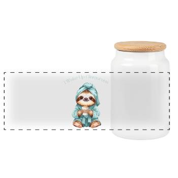 Lazy Glam Sloth - Je me suis réveillé glamour - Boîte à biscuits avec couvercle en bois - blanc - Devant