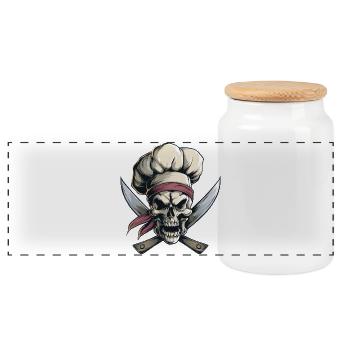 Skull with chef's hat - Panoramic Cookie Jar with Wooden Lid - white - Front