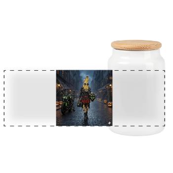 LC banana shirt d collection - Panoramic Cookie Jar with Wooden Lid - white - Front