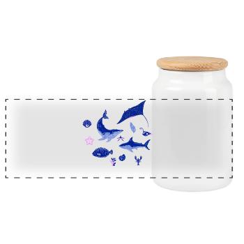of Marine Animals - Panoramic Cookie Jar with Wooden Lid - white - Front