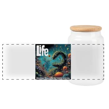 Life Cycle Underwater World Illustration - Panoramic Cookie Jar with Wooden Lid - white - Front