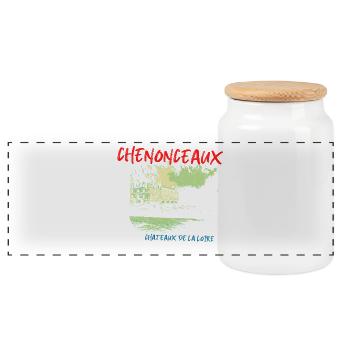 Castle of Chenonceaux and the Loire Illustration - Panoramic Cookie Jar with Wooden Lid - white - Front