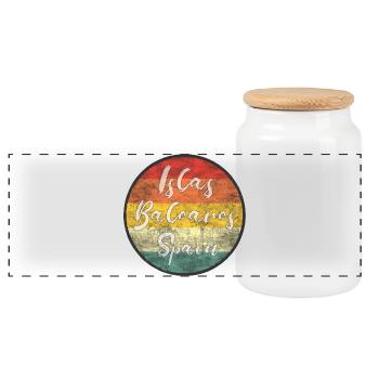Balearic Islands Vintage Flag Design - Panoramic Cookie Jar with Wooden Lid - white - Front