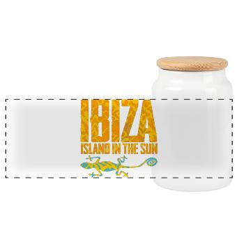 Ibiza Island Sun with Gecko - Panoramic Cookie Jar with Wooden Lid - white - Front