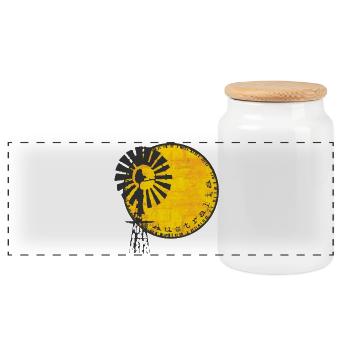 Abstraktes Australien-Design in Gelb und Schwarz - Panorama Keksdose mit Holzdeckel - Weiß - Vorne