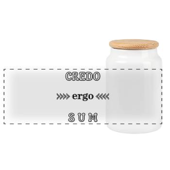 Latein credo ergo sum Theologie Wordart Wortspiel - Panorama Keksdose mit Holzdeckel - Weiß - Vorne