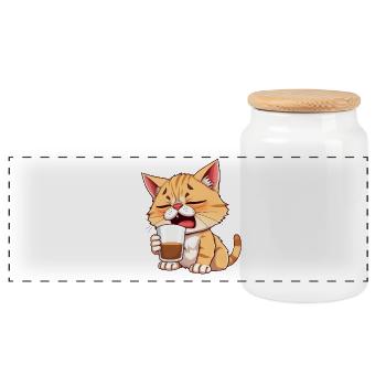 Katze_noch_nicht_wach - Panorama Keksdose mit Holzdeckel - Weiß - Vorne