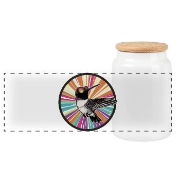 Vibranter Kolibri mit Farbexplosion - Panorama Keksdose mit Holzdeckel - Weiß - Vorne