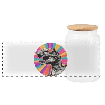 Dinosaurier Comic mit Sonnenbrille - Panorama Keksdose mit Holzdeckel - Weiß - Vorne