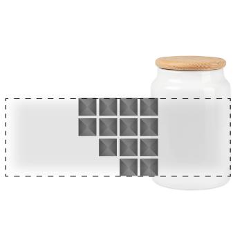 Minimalistisches geometrisches quadratisches Nietenmuster - Panorama Keksdose mit Holzdeckel - Weiß - Vorne