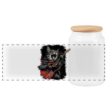Chat Heavy Metal - Boîte à biscuits avec couvercle en bois - blanc - Devant