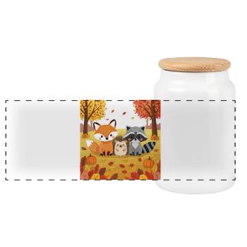 Herbstliche Waldtiere Illustration - Panorama Keksdose mit Holzdeckel - Weiß - Vorne