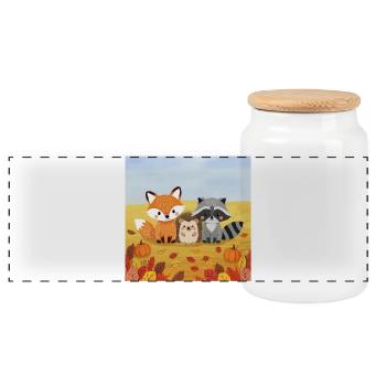 Herbstliches Waldtier-Trio - Panorama Keksdose mit Holzdeckel - Weiß - Vorne