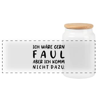 Ich wäre gern faul aber ich komm nicht dazu Spruch - Panorama Keksdose mit Holzdeckel - Weiß - Vorne