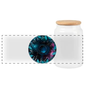 Galactic Leaf Wreath Motif - Panoramic Cookie Jar with Wooden Lid - white - Front
