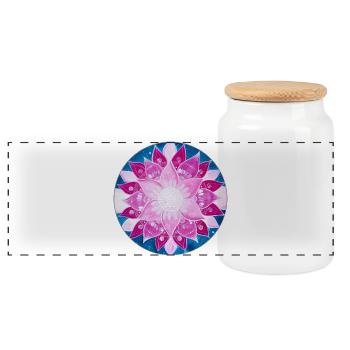 FlowersMandala in Magenta, Pink and Blue - Panoramic Cookie Jar with Wooden Lid - white - Front