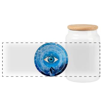 Mystic Blue Eye Mandala with Whale and Jellyfish - Panoramic Cookie Jar with Wooden Lid - white - Front