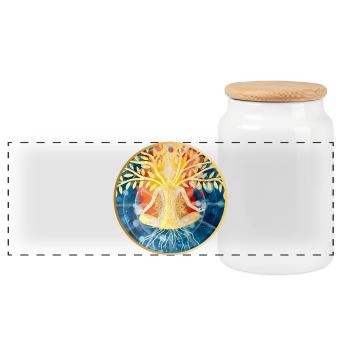 Living Tree Meditation Illustration - Panoramic Cookie Jar with Wooden Lid - white - Front