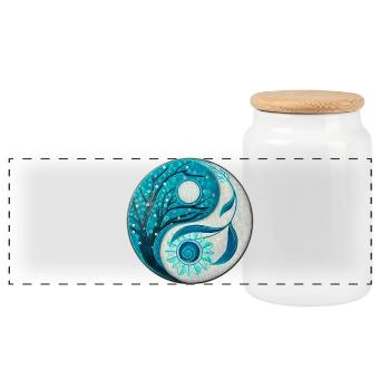 Yin Yang with Tree and Spiral - Panoramic Cookie Jar with Wooden Lid - white - Front