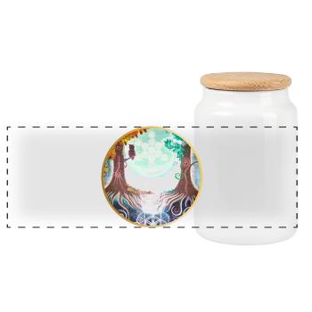 Mystical Nature Connection Illustration - Panoramic Cookie Jar with Wooden Lid - white - Front