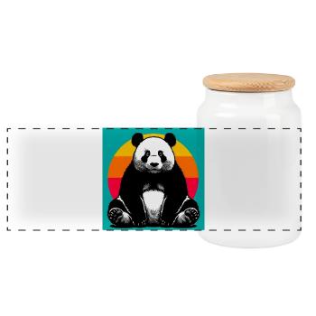 panda - Panoramic Cookie Jar with Wooden Lid - white - Front