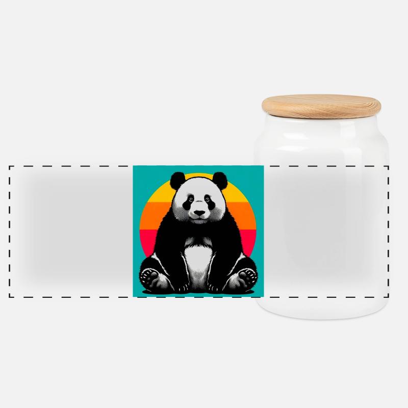 Panda - Panorama Keksdose mit Holzdeckel - Weiß