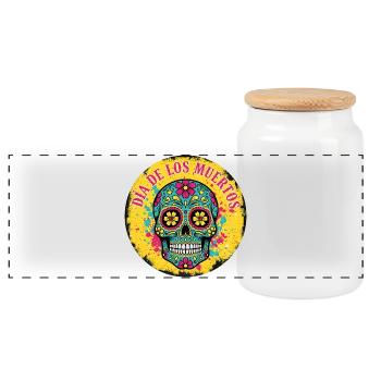 Skull Dia de los Muertos Cracked Edition - Panorama Keksdose mit Holzdeckel - Weiß - Vorne