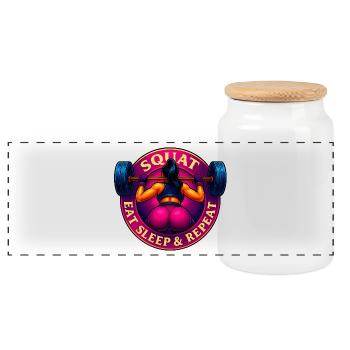 Squat, Eat, Sleep & Repeat! - Panoramic Cookie Jar with Wooden Lid - white - Front