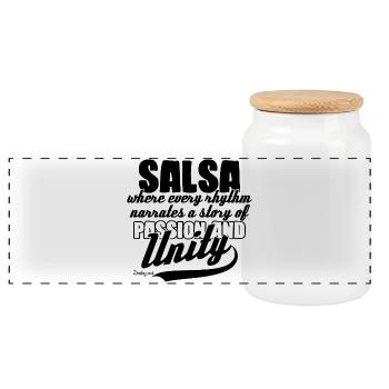 Salsa Dance Cuba Latin Party Shirt - Panoramic Cookie Jar with Wooden Lid - white - Front
