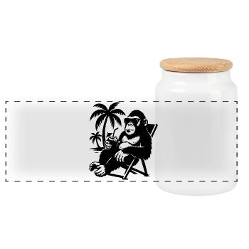 Casual monkey with sunglasses and coconut - Panoramic Cookie Jar with Wooden Lid - white - Front