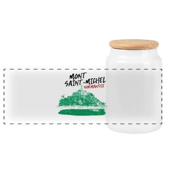 Normandy Mont Saint-Michel in Green - Panoramic Cookie Jar with Wooden Lid - white - Front