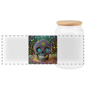  Dia de los Muertos Totenkopf - Panorama Keksdose mit Holzdeckel - Weiß - Vorne