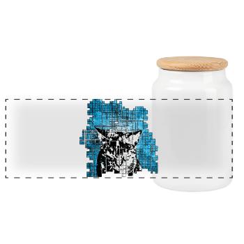 Portrait de chat de style graffiti avec explosion bleue - Boîte à biscuits avec couvercle en bois - blanc - Devant
