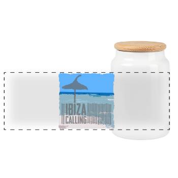 Ibiza beach setting with umbrella - Panoramic Cookie Jar with Wooden Lid - white - Front