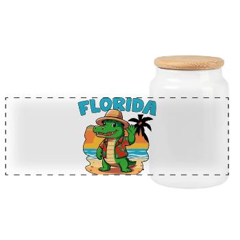 Crocodile Florida Vacation - Panoramic Cookie Jar with Wooden Lid - white - Front