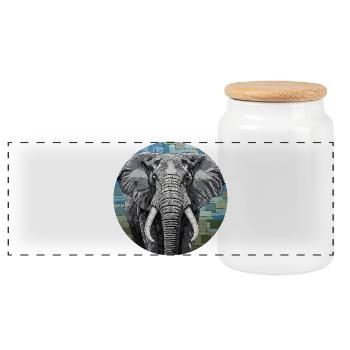 Portrait artistique d’éléphant en mosaïque - Boîte à biscuits avec couvercle en bois - blanc - Devant