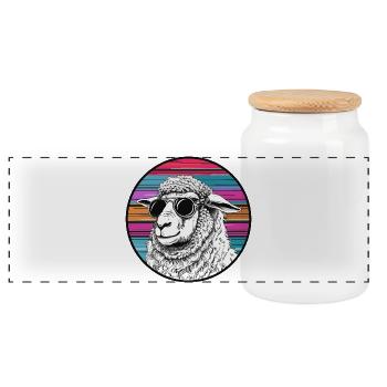 Lamasurfer mit Sonnenbrille - Panorama Keksdose mit Holzdeckel - Weiß - Vorne