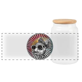 Fish with sunglasses in retro design - Panoramic Cookie Jar with Wooden Lid - white - Front