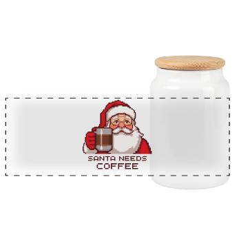 Pixel Santa – Santa Needs Coffee - Panorama Keksdose mit Holzdeckel - Weiß - Vorne