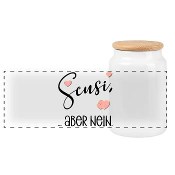 GERMAN ITALIAN SORRY NO HEART - Panoramic Cookie Jar with Wooden Lid - white - Front